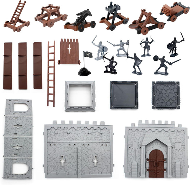 Mostop Medieval Castle Knight Toy Solider Army Figures Toy, Diy Assembled Castle Model Knight Game Soldier Building Kit With Castle,Cavalry And Arrow Tower Simulated Siege War Of Attack