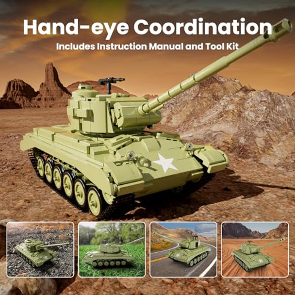 Mould King Rc Army Tank Building Set, Remote And App Control Ww2 Vehicles Model, House Decorating Toys For Military Enthusiasts Ideal For Kids And Adult 20035 (1054 Pcs)