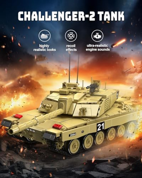 Mould King 20037 Challenger-2 Tank Building Block Kits, 1129 Pcs Military Vehicle Model Building Blocks Set, Diy Collectible Model Kits, Remote/App Control Construction Block Sets For Adults