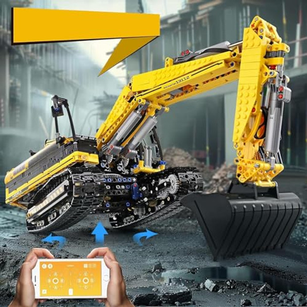 Mould King Rc Excavator Building Set For Boys,13112 Moc Building Blocks Digger With App Remote Control, Construction Vehicles Model With Motor, Stem Engineering Toys For Kids(1830 Pieces)