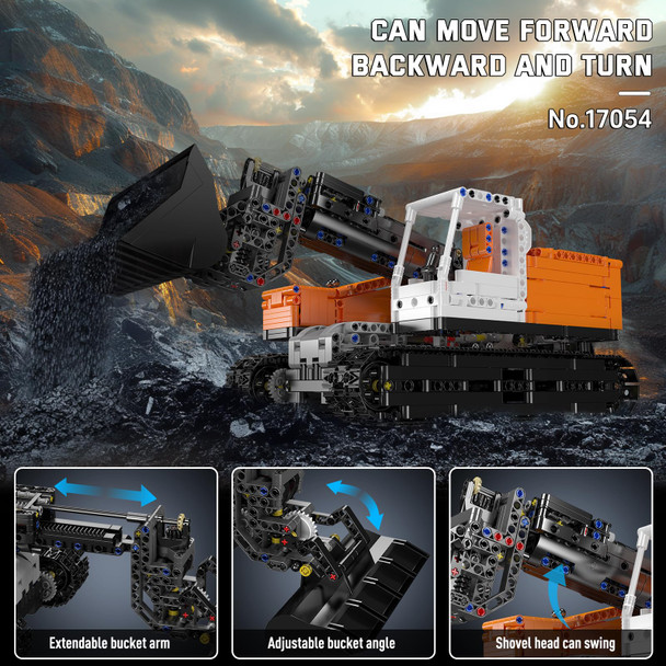 Mould King 17054 Pneumatic Front Loader Building Sets, Moc Gopher Loader Engineering Vehicle Model With App/Remote Control, For Age 14+/Adult Collections Enthusiasts (1423+ Pieces)