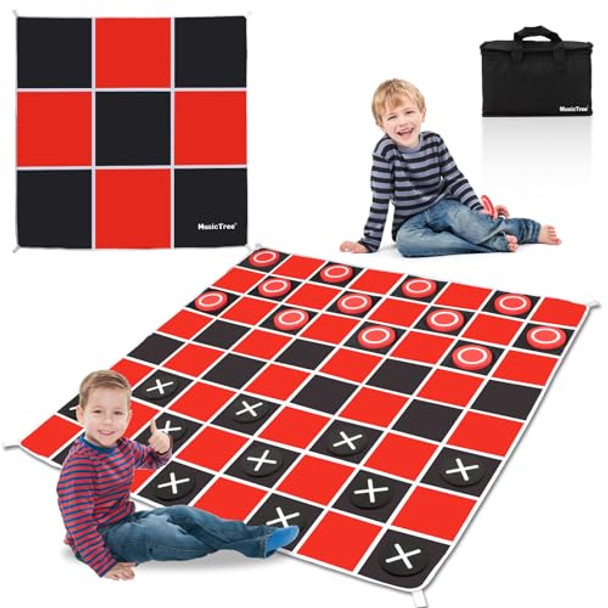 Musictree 2 In 1 Giant Checkers & Large Tic Tac Toe Game Set (4.6Ft X 4.6Ft), Jumbo Checkers Outdoor Lawn Games With Chess Board Mat & 4 Ground Stakes, Giant Indoor Outdoor Games For Kids, Yard, Camping Party