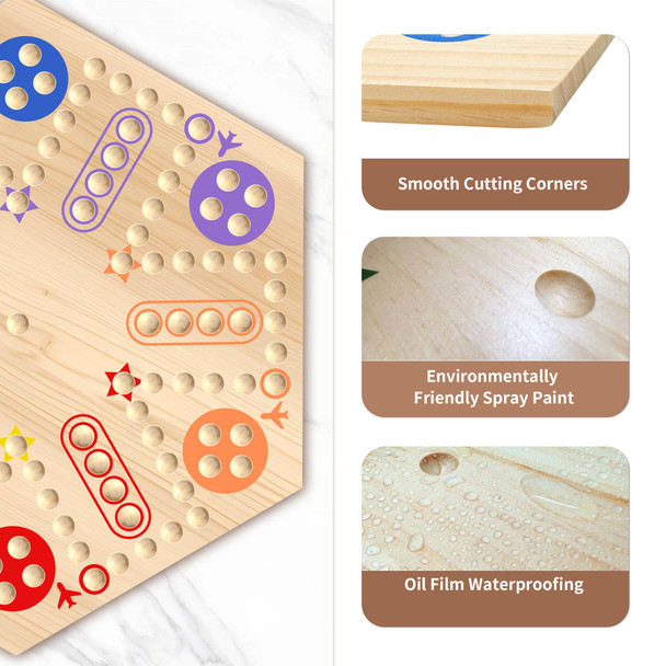Mygikact Wooden Wahoo & Aggravation Board Game – Double-Sided Painted Fast Track Game For 4 To 6 Players, With 30 Marbles And 6 Dice, Ideal For Family Game Night And Friends Gatherings (Wooden)