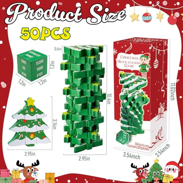 Ourwarm Wooden Blocks Stacking Game, Tumbling Tower And Balance Christmas Board Games, Family Games For Kids And Adults Ages 6+, Christmas Tree Wood Blocks Party Kid Games For Family