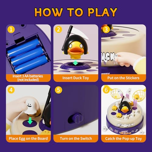 Panitu B.Duck Bounce And Catch Games, For Toddlers 3-5, Board Game For Kids Age 4-8, Interactive & Music Duck Games For 5-7 Boys Girls