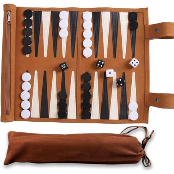 Partsmojo Backgammon Game Set - Roll Up Travel Backgammon Set Portable Chess With Drawstring Bag, 2-Player, Ideal As A Partsmojo Backgammon Game Set - Roll Up Travel Backgammon Set Portable Chess With Drawstring Bag, 2-Player, Ideal As A