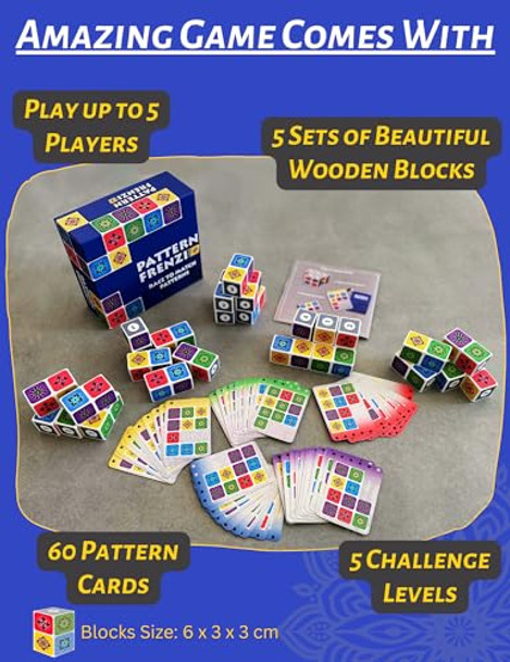 Pattern Frenzi Pattern Matching Board Game For Children & Adults, Family Board Games, Block Puzzle Games For Kids Ages 3+, Play 1 To 5 Players, Pattern Recognition, For Birthdays, Premium Quality