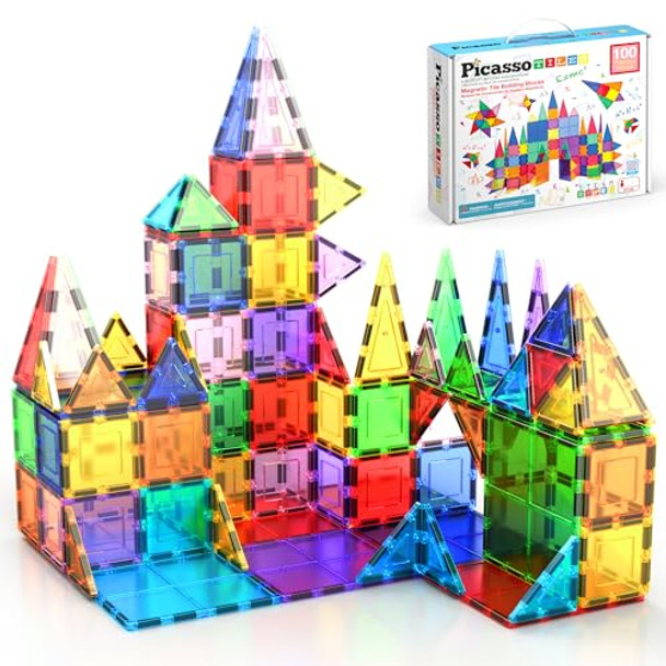 Picassotiles Magnet Building Tiles+2-In-1 Airplane & Dump Truck, Building Blocks Construction Toy Block Stack, Robot Transforming Engineering Flying Propeller Airplane Dump Truck Engineer