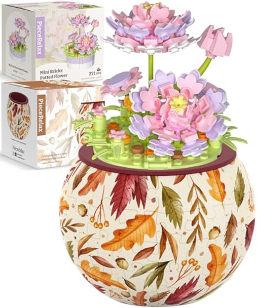 Piecerelax Puzzle Planter And Flower Decoration Building Set - Singing Birds And Flowers With Lotus (3D Puzzle Planter With Flower Building Decoration Set) [K1108+Kz1027]