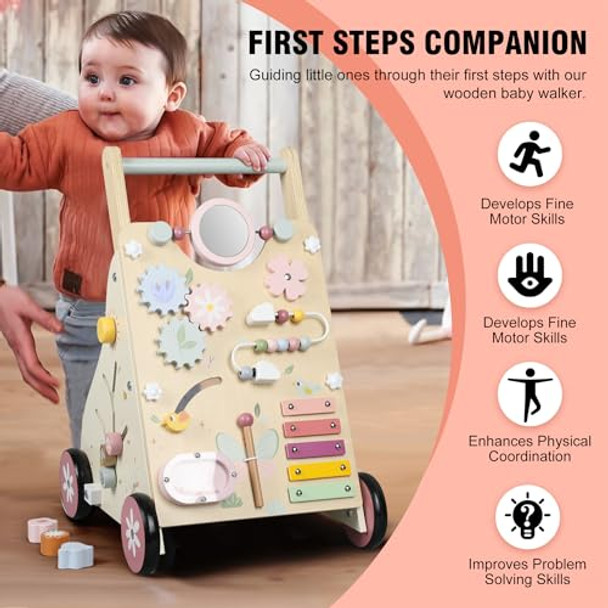 Pithfor Wooden Baby Walker, Baby Push Walker, Push Walker Toys For Babies Learning To Walk & Sit-To-Stand, With Montessori Sensory Toy & Activity Center For Girls Boys Pithfor Wooden Baby Walker, Baby Push Walker, Push Walker Toys For Babies Learning To Walk & Sit-To-Stand, With Montessori Sensory Toy & Activity Center For Girls Boys