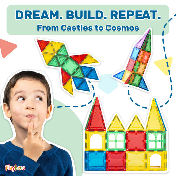 Playbees Magnetic Tiles For Kids Ages 3 4 5 6 7 8-100 Piece Magnetic Building Blocks For Toddler Kids, 3D Tile Magnets For Stem Educational Toys For Boys And Girls Playbees Magnetic Tiles For Kids Ages 3 4 5 6 7 8-100 Piece Magnetic Building Blocks For Toddler Kids, 3D Tile Magnets For Stem Educational Toys For Boys And Girls