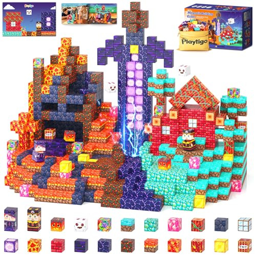 Playtigo 154Pcs Magnetic Blocks Mine Magnet World Block Cubes Toy With Magnet Board For Kids Ages 4-8, Magnetic Tiles Kids Sensory Birthday S Game Toys For Boys & Girls Ages 3+