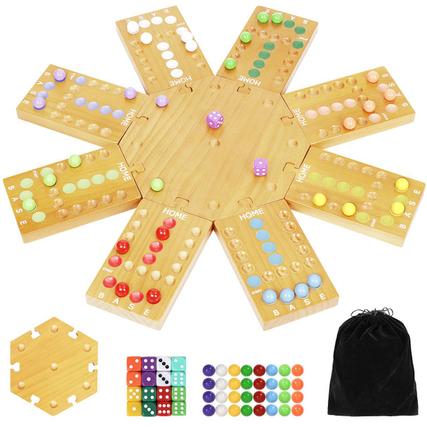 Plusvivo Marble Board Game,Wooden Board Game For 6-8 Players,Portable Design Marble Game With 32 Marbles 16 Dice, Family Game Night For Kids & Adults