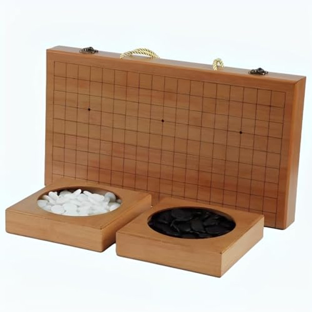 Pmhaurient 19X19 Go Game Set,Wooden Foldable Go Game Board Set, Traditional Weiqi Tabletop Strategy And Skill Game Puzzle Games For Adults Travel Folding Box Board