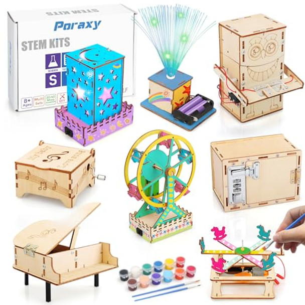 Poraxy 8 In 1 Stem Kits For Boys Ages 5-7 8-12, Stem Engineering Kit, Electronic Science Kits For Kids 3D Puzzle Projects Wood Crafts Birthday S For Boys Girls 7 8 9 10 11 12 13 Year Old Poraxy 8 In 1 Stem Kits For Boys Ages 5-7 8-12, Stem Engineering Kit, Electronic Science Kits For Kids 3D Puzzle Projects Wood Crafts Birthday S For Boys Girls 7 8 9 10 11 12 13 Year Old
