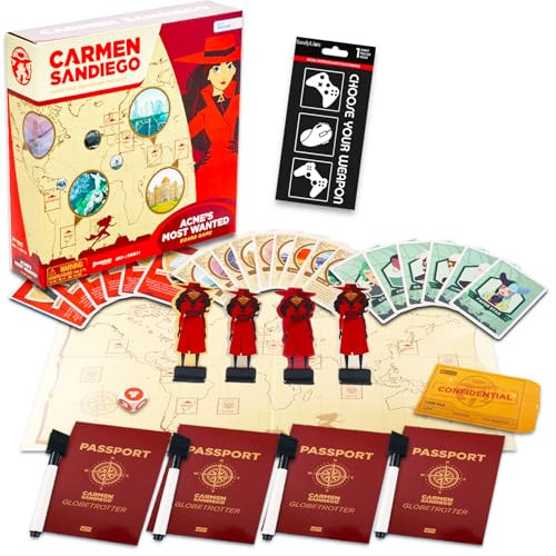 Pressman Carmen Sandiego Board Game - Bunde With Acme'S Most Wanted Board Game Plus Stickers Carmen Sandiego Toys For Kids, Boys, Girls