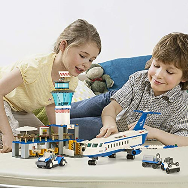 Qlt Qiaoletong City Airplane Station Building Kits Toys,Stem Building Sets For Kids, With Helicopter/Airport/Passenger/Lorry Truck/Car, Best For 6-12 Boys Girls (582 Pieces)