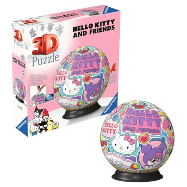 Ravensburger - 3D Ball Puzzle - Hello Kitty - Ages 6+ - 72 Numbered Pieces To Assemble Without Glue - Stand Included - Diameter: 13 Cm - 11630