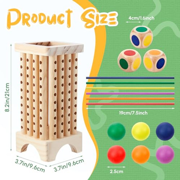 Relaxgiant Montessori Game With Colorful Wooden Sticks Tower Dice Ball Wooden Board Games Fine Motor Skills Counting Math Educational Toys For Family Travel(Square)