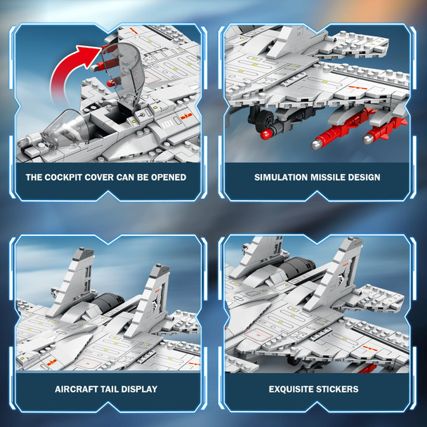 Reobrix J-15 Fighter Jet Building Set,Military Airplane Jet With Movable Wings,Single Seater Fighter 33028,Aircraft Model Kits,Military Displays, For Adult Teens Boys 14+,1066Pcs