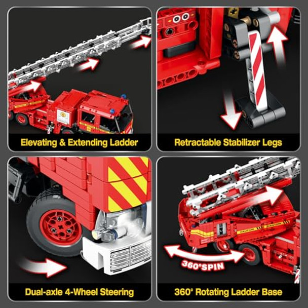 Reobrix Fire Engine Truck Building Blocks Set,App Remote Control Rc Fire Engine Toy Set 22005,Emergency Vehicle Building Toys For Kids, Large Fire Truck Model Car Toy For Adult,3047 Pcs