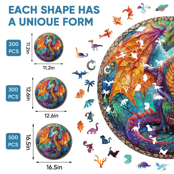 Reouinty Wooden Puzzle For Adults - 3D Vision Effect Dragon Puzzle 500 Pcs Unique Shape Advanced Wooden Jigsaw Puzzle Challenge Jigsaw Puzzle For Adults And Kids Family Game(16.5 X 16.5 In)