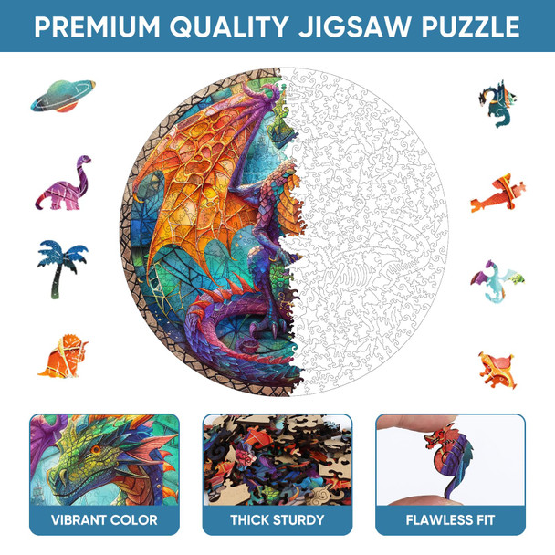 Reouinty Wooden Puzzle For Adults - 3D Vision Effect Dragon Puzzle 500 Pcs Unique Shape Advanced Wooden Jigsaw Puzzle Challenge Jigsaw Puzzle For Adults And Kids Family Game(16.5 X 16.5 In)