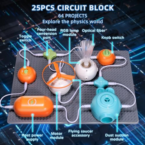 Risuntoy Circuits Science Kit For Kids Ages 3-12 64 Stem Projects With 25 Electronic Parts No Soldering, Kids Circuit Board Kit With Fan, Rgb Lights Educational Stem Toy For Boys & Girls 6-8 Risuntoy Circuits Science Kit For Kids Ages 3-12 64 Stem Projects With 25 Electronic Parts No Soldering, Kids Circuit Board Kit With Fan, Rgb Lights Educational Stem Toy For Boys & Girls 6-8