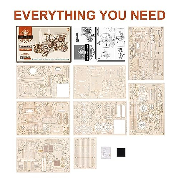 Robotime Mc801 Vintage Car 3D Puzzle, 3D Wooden Puzzle Retro Model Kit For Adults, For Antique Car Lovers, Aesthetic Home Decor