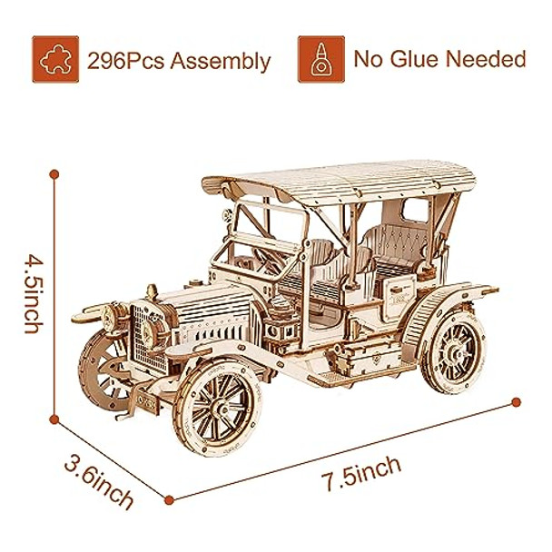 Robotime Mc801 Vintage Car 3D Puzzle, 3D Wooden Puzzle Retro Model Kit For Adults, For Antique Car Lovers, Aesthetic Home Decor