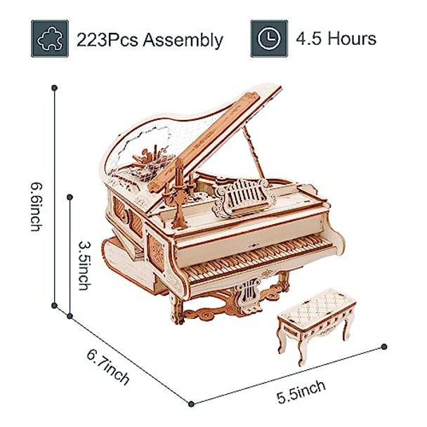 Robotime Amk81 Magic Piano 3D Puzzles For Adults-Mechanical 3D Puzzles Musical Instrument-Wooden Music Box Puzzle Kit To Build-Aesthetic Desk Decor Unique For Men/Women Robotime Amk81 Magic Piano 3D Puzzles For Adults-Mechanical 3D Puzzles Musical Instrument-Wooden Music Box Puzzle Kit To Build-Aesthetic Desk Decor Unique For Men/Women