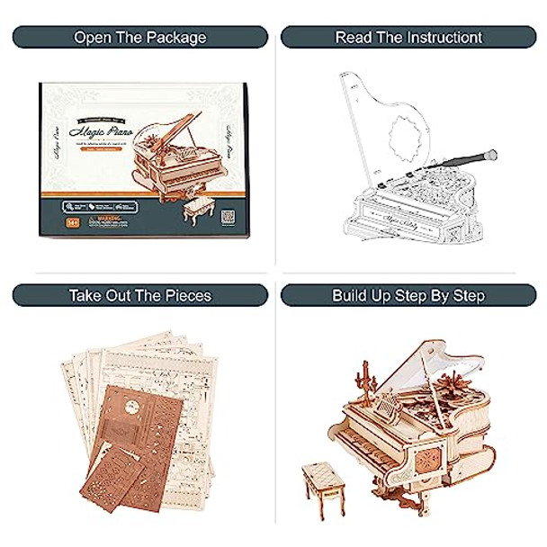 Robotime Amk81 Magic Piano 3D Puzzles For Adults-Mechanical 3D Puzzles Musical Instrument-Wooden Music Box Puzzle Kit To Build-Aesthetic Desk Decor Unique For Men/Women Robotime Amk81 Magic Piano 3D Puzzles For Adults-Mechanical 3D Puzzles Musical Instrument-Wooden Music Box Puzzle Kit To Build-Aesthetic Desk Decor Unique For Men/Women
