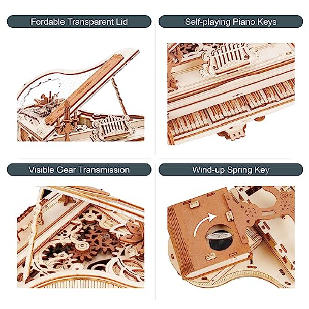 Robotime Amk81 Magic Piano 3D Puzzles For Adults-Mechanical 3D Puzzles Musical Instrument-Wooden Music Box Puzzle Kit To Build-Aesthetic Desk Decor Unique For Men/Women Robotime Amk81 Magic Piano 3D Puzzles For Adults-Mechanical 3D Puzzles Musical Instrument-Wooden Music Box Puzzle Kit To Build-Aesthetic Desk Decor Unique For Men/Women