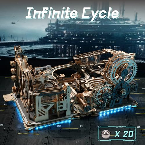 Robotime 3D Puzzle - Combination Set Marble Tracks - Motorized Marble Spaceport Lgc01+Marble Night City Lga01+Link Pack Lg01 - Engineering Choice