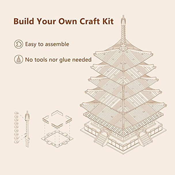 Robotime 3D Puzzles Diy Model Building Toy Wooden Craft Kit Five-Storied Pagoda & Sakura Journey Robotime 3D Puzzles Diy Model Building Toy Wooden Craft Kit Five-Storied Pagoda & Sakura Journey