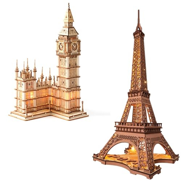 Robotime 3D Wooden Puzzle Diy Model Building Kit Big Ben Tg507 & Eiffel Tower Tgl01 Robotime 3D Wooden Puzzle Diy Model Building Kit Big Ben Tg507 & Eiffel Tower Tgl01