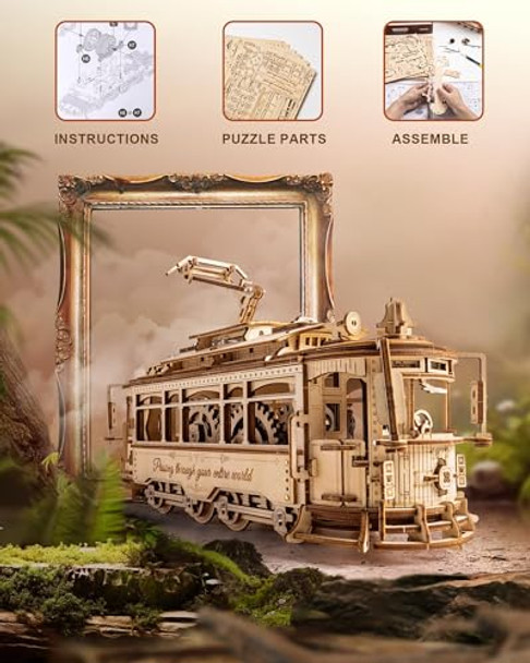 Rokr 3D Wooden Puzzles Model Car Kits For Adults To Build - Wooden Toy Tram Train Set With Railway - Wood 3D Puzzles For Adults - Idea For Christmas Father'S Day Birthday Rokr 3D Wooden Puzzles Model Car Kits For Adults To Build - Wooden Toy Tram Train Set With Railway - Wood 3D Puzzles For Adults - Idea For Christmas Father'S Day Birthday