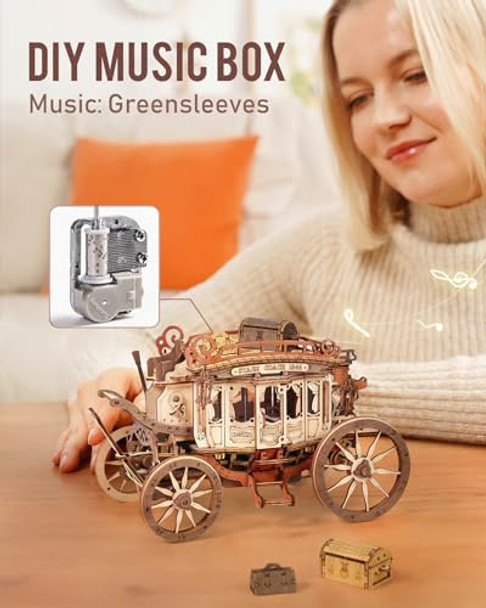 Rokr 3D Wooden Puzzles For Adults-Stagecoach Music Box Kit-Diy Wood Model Kits For Adults-Toy S For Ages 14 And Up Rokr 3D Wooden Puzzles For Adults-Stagecoach Music Box Kit-Diy Wood Model Kits For Adults-Toy S For Ages 14 And Up