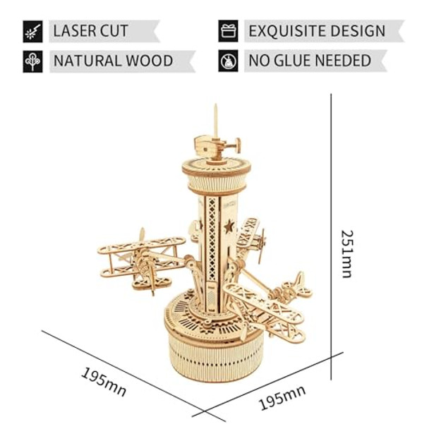 Rokr 3D Wooden Puzzle Mechanical Music Box,Diy Aircraft Model Kits To Build,Best Toy For Kids/Teens/Adults On Birthday,Decoration For Room