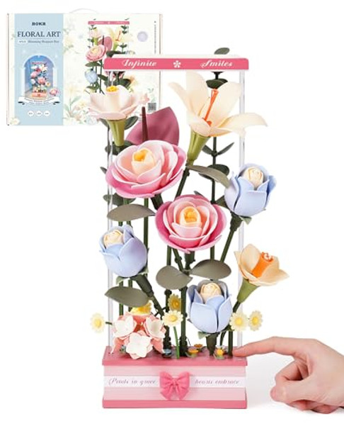 Rokr 3D Puzzles For Adults, Diy Flower Building Block Set With Dynamic Blooming And Led Light, Botanical Craft Kit Birthday Christmas Thanksgiving Housewarming S For Adults Women Girls Men
