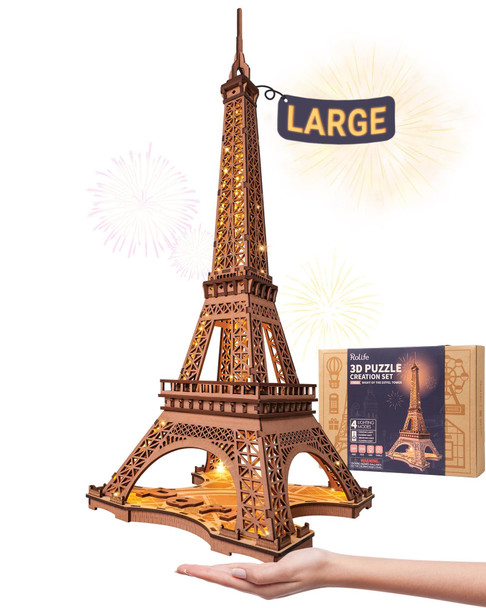 Rolife 3D Wooden Puzzles For Adults, Large Eiffel Tower Set-Led Model Building Sets, Paris Architecture Kits As Home Decor Ideas For Women And Men.