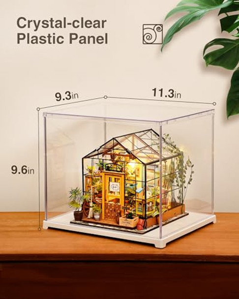 Rowood Display Box,Dustproof Acrylic Display Case For Miniature House Kit,Book Nook,3D Puzzle(11.3X9.3X9.6Inch)