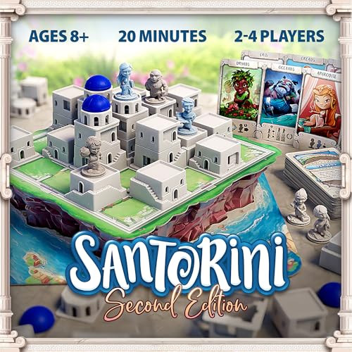 Roxley Games Santorini: Second Edition - An Elegant, Accessible Strategy Game Based In Greek Mythology Ages 8+ Plays In 20 Minutes