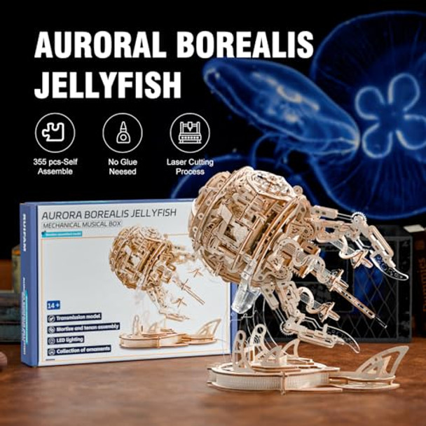 Ruifam 3D Wooden Puzzles For Adults, 3D Puzzle Model Aurora Jellyfish Toys Building Kits, Diy Wood Crafts Cool Toy Hobbies For Men Women, Creative Assembly S