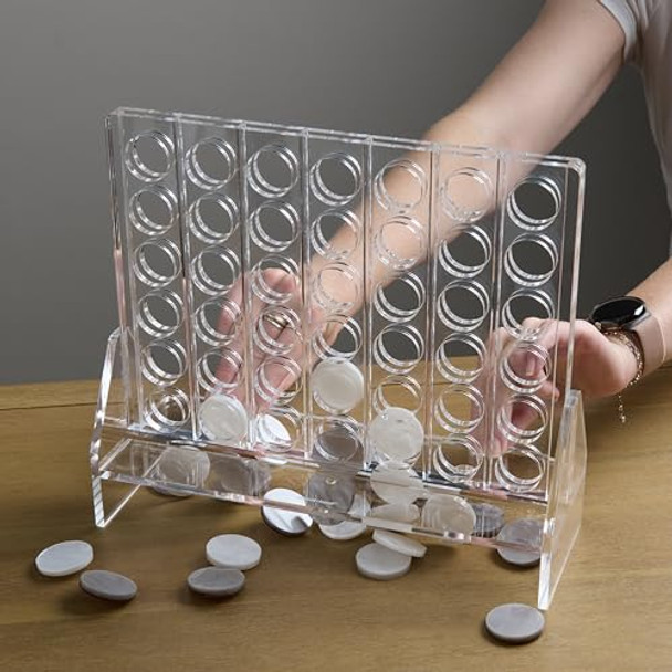 Russell+Hazel Russell+Hazel Acrylic Four In A Row Game, Kids Games, Coffee Table Decor, Connect All 4 Game With Chic White & Silver Tokens, Stylish Transparent Design, 12” X 4” X 10.63” (102763) Russell+Hazel Russell+Hazel Acrylic Four In A Row Game, Kids Games, Coffee Table Decor, Connect All 4 Game With Chic White & Silver Tokens, Stylish Transparent Design, 12” X 4” X 10.63” (102763)