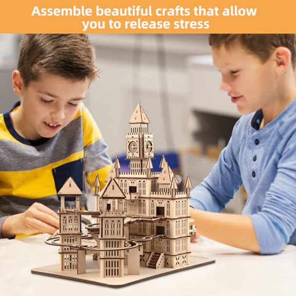 Sancoomeer 3D Wooden Puzzles For Adults Teens, Architecture Building Set With Led Lighting, Diy Model Craft Kit, Music Box Rolling Beads Brain Teaser To Build Educational Toys, Retro Castle, Creative