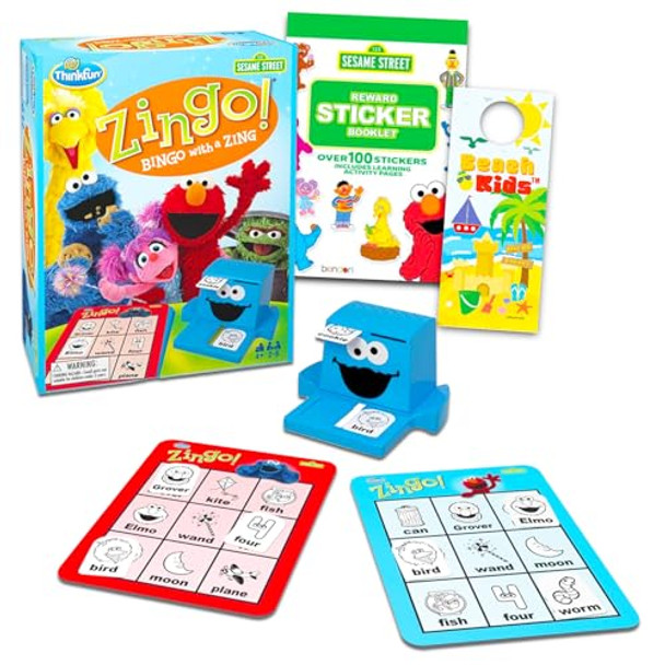 Sesame Street Bingo For Kids - Bundle With Zingo Sesame Street Bingo Games Featuring Elmo, Cooking Monster More With Magnetic Game Board, Game Pieces, More Bingo Set For Toddlers