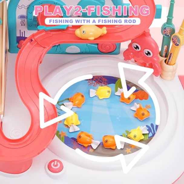 Siairo Baby Fishing Toy Set, 3 In 1 Fishing Game For Toddlers & Kids With Slideway & Music Story, 10 Fish, 3 Dolphins, 2 Fishing Poles, Learning Educational Playset Sound Effect Toy (Pink) Siairo Baby Fishing Toy Set, 3 In 1 Fishing Game For Toddlers & Kids With Slideway & Music Story, 10 Fish, 3 Dolphins, 2 Fishing Poles, Learning Educational Playset Sound Effect Toy (Pink)