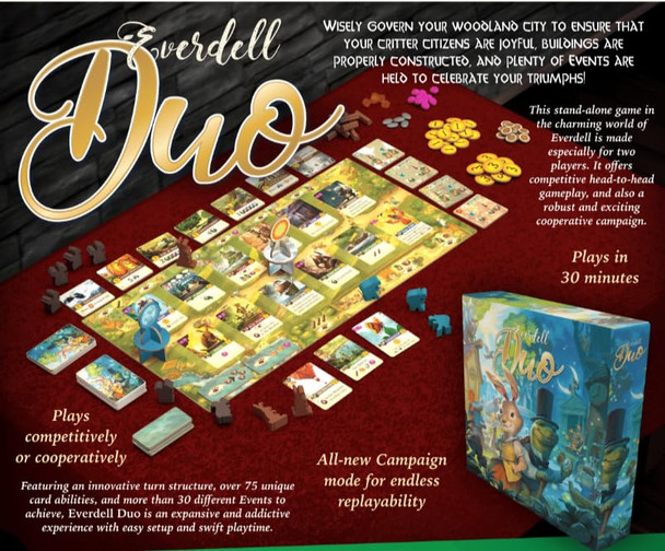 Starling Games Everdell Duo – 2-Player Standalone Board Game With Competitive, Co-Op & Campaign Modes – Strategy Game With Woodland Theme, Ages 10+, Fast 30-Minute Gameplay