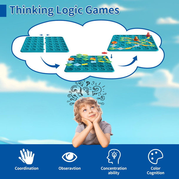Stem Match Brain Stem Activity Logic Kits, Board Teaser Games & Puzzles Toys With 200+ Challenges, 4 Difficulty Levels For Kids Ages 3-10, Educational Learning Maze Games For Toddlers